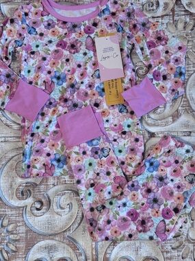 Girls Floral Pajama Set with Pink Accents